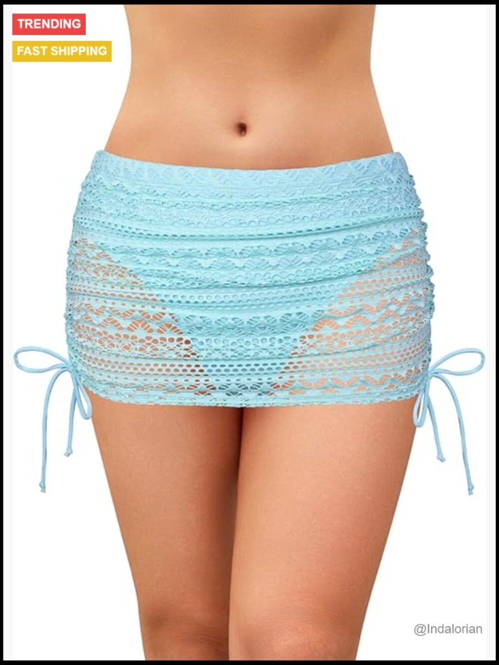 Swimdress with Drawstring Lace Crochet Bikini Bottom Built-in Brief